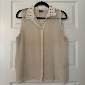 Sparkle & Fade Cream Sleeveless Chiffon Blouse with Studded Collar